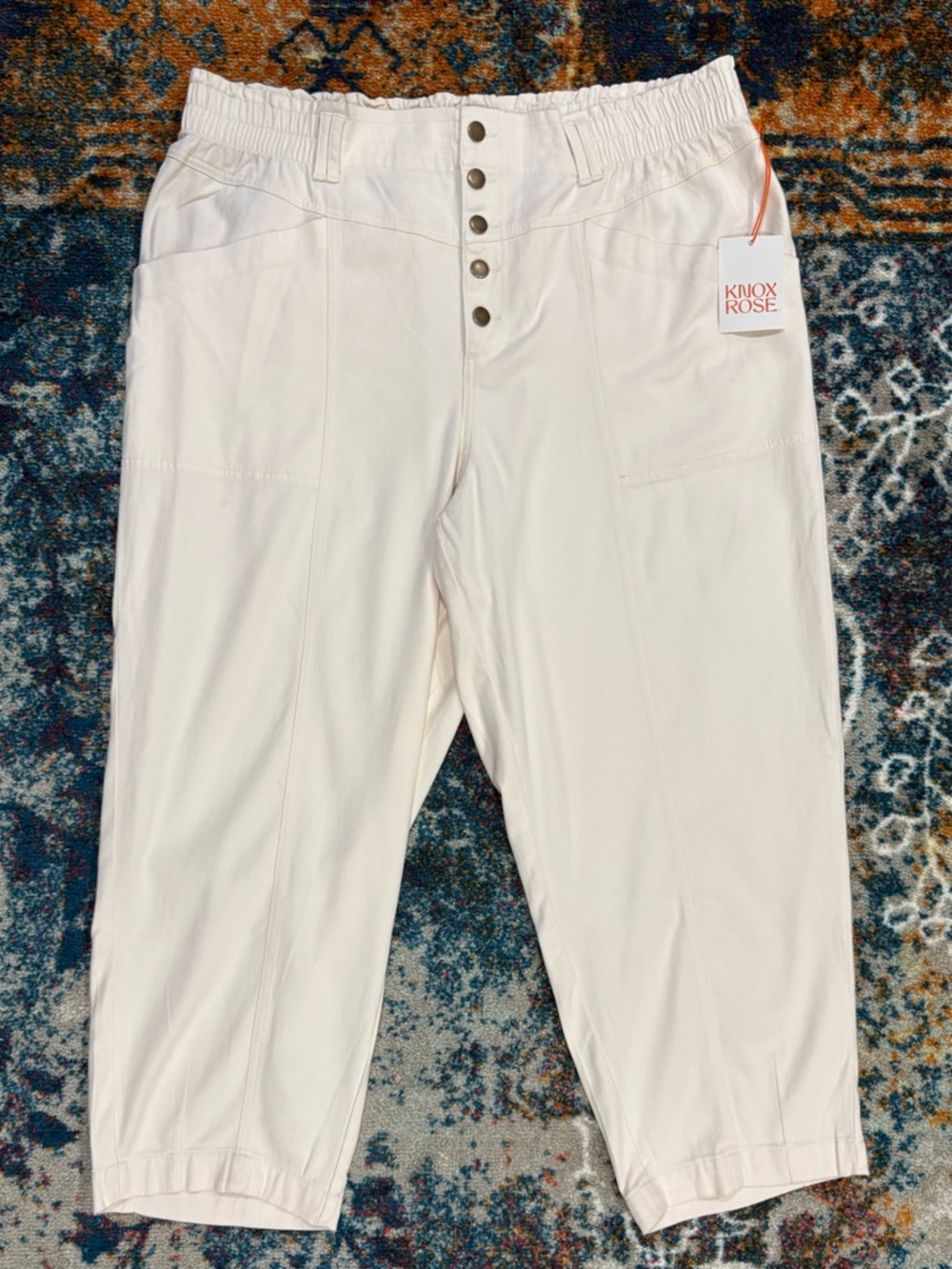 NWT Knox Rose Cream Button-Front Elastic Cropped Pants Size 1X